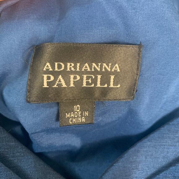 Adrianna Papell Size 10 One Shoulder Satin Dress Midnight Blue Pleated Cocktail - Picture 12 of 13